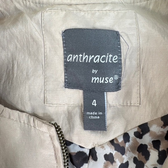 Anthracite by Muse Beige Leopard Print Lined Double Zip Front Moto Jacket Size 4 - Picture 5 of 11